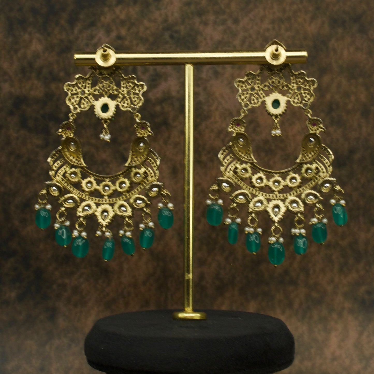 Grand Victorian Style Polki Chandbali Earrings