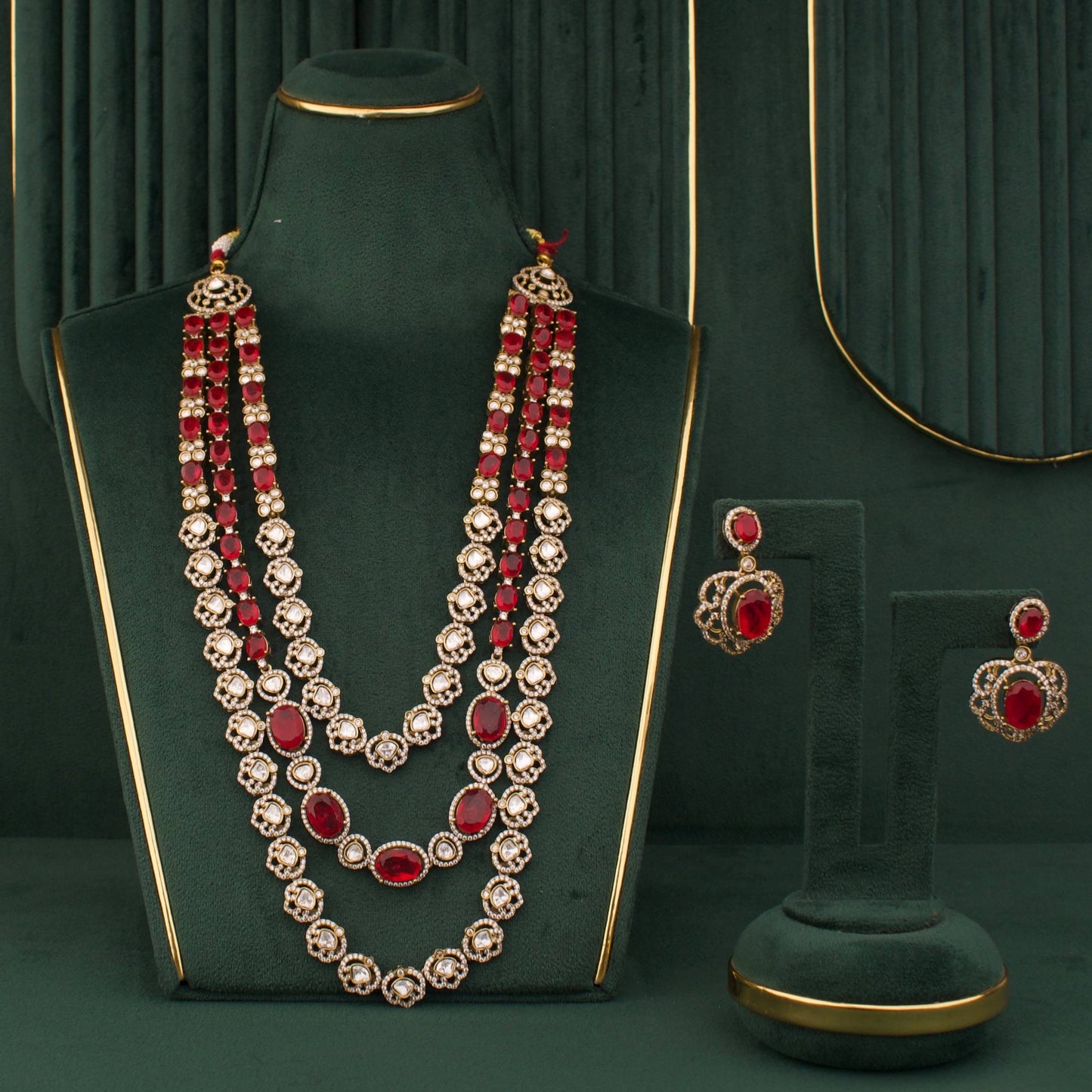 Polki Bridal Multi-Layered Necklace And Earring Set