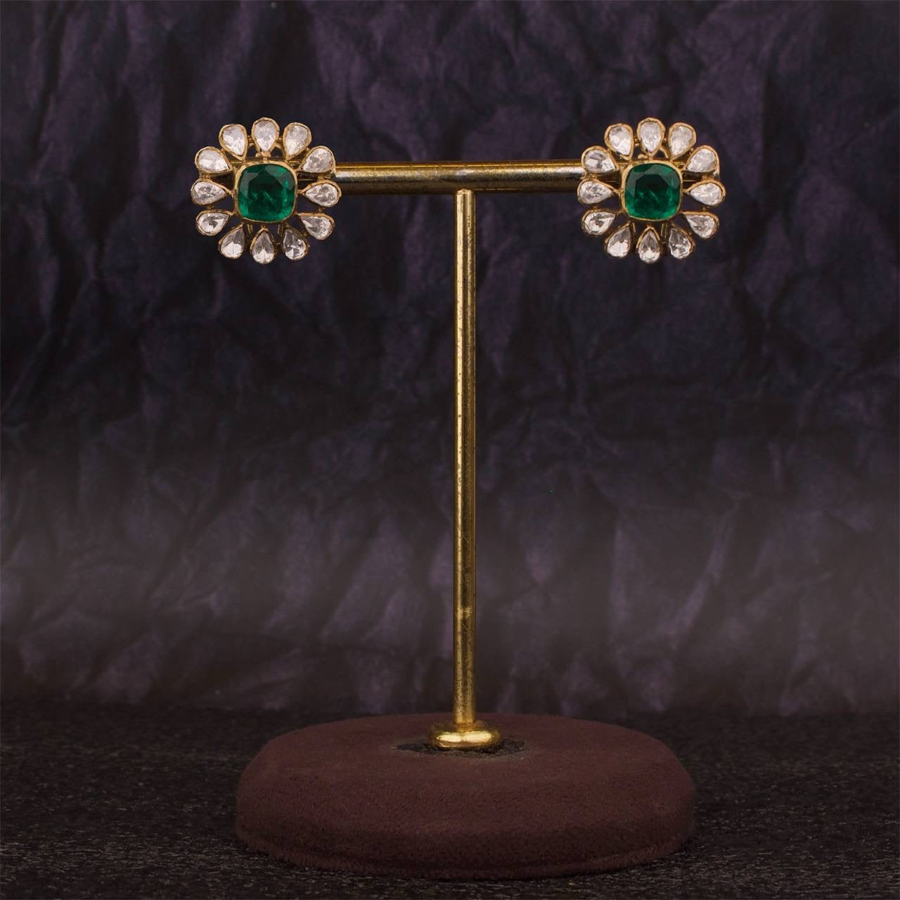 925 Silver Moissanite Polki Victorian Studs Earrings