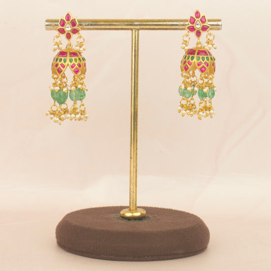 Floral Studded Jadau Kundan Jhumki Earrings