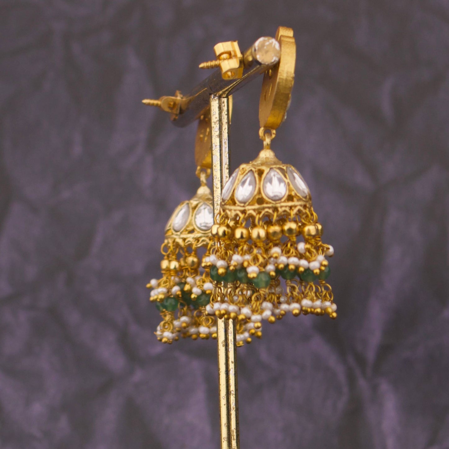 Chand Studded Jadau Kundan Jhumki Earrings With Guttapusalu Hangings