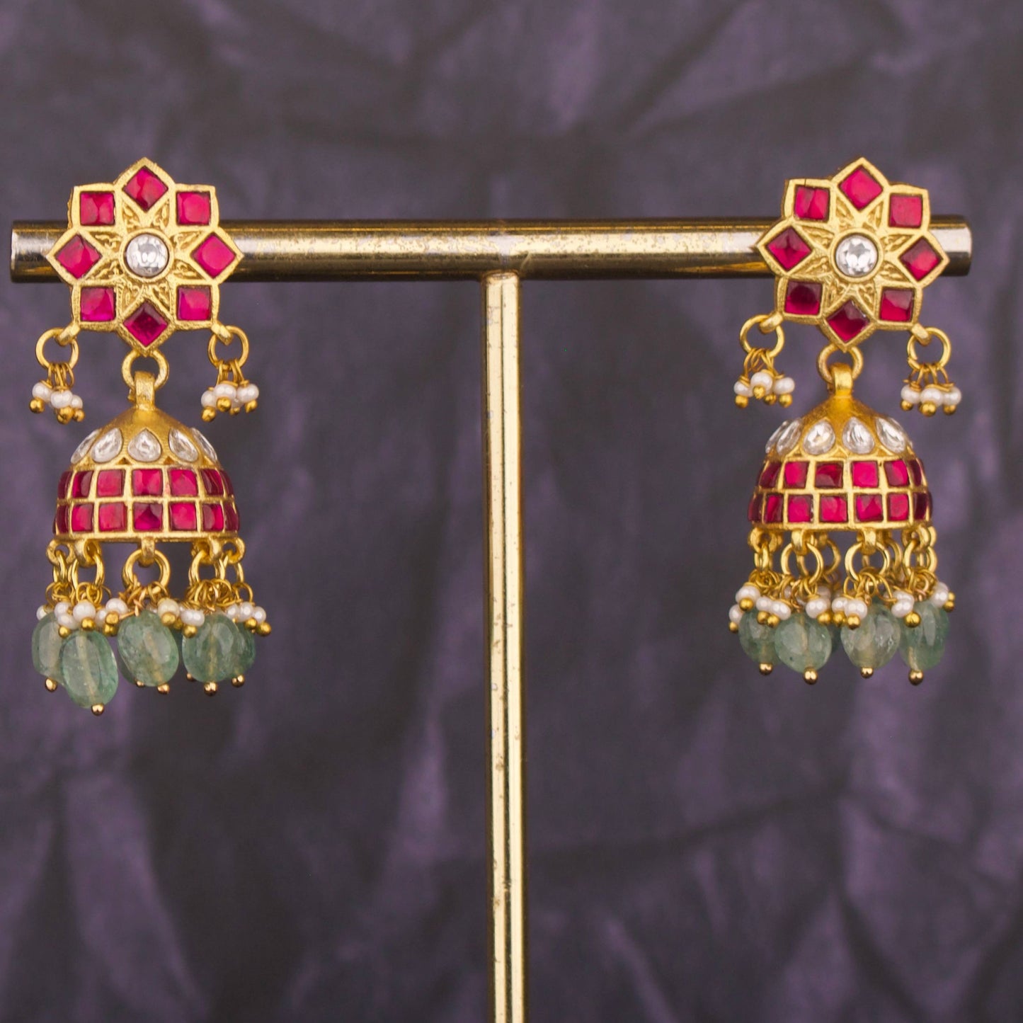 Radiant Floral Studded Jadau Kundan Jhumka Earrings