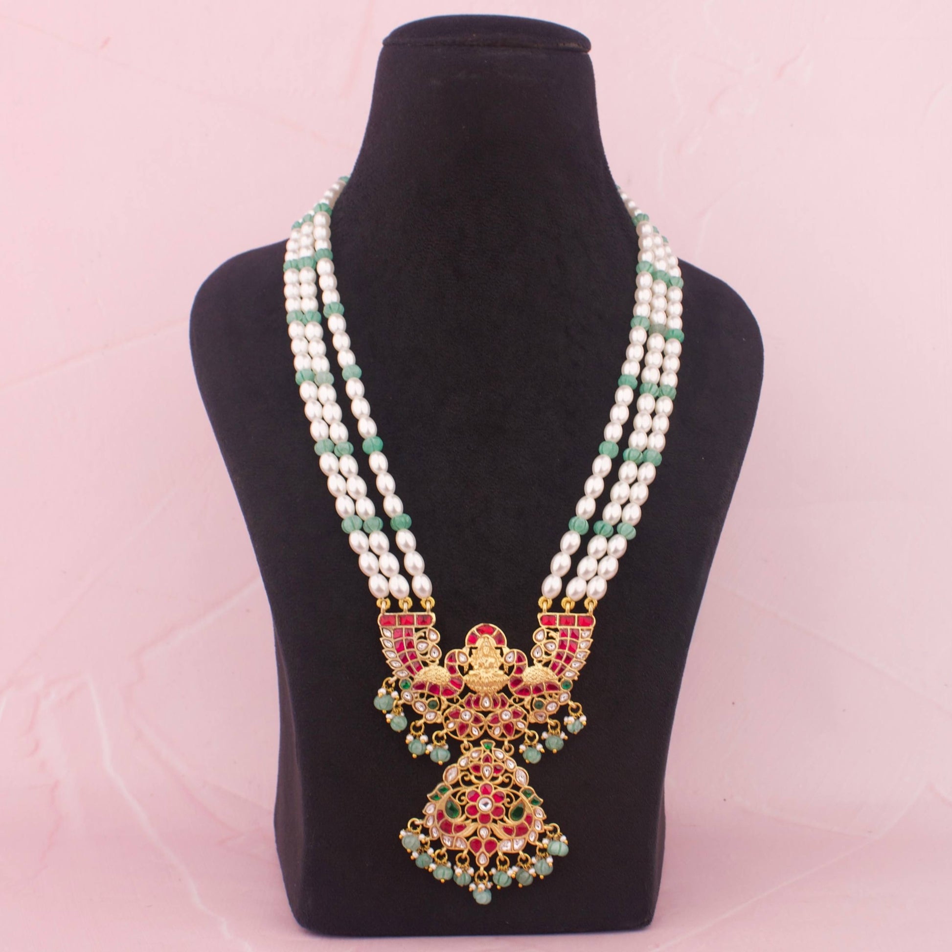 Peacock Lakshmi Devi Design Locket Jadau Kundan Rani Haar - Premium Indian Ethnic Jewelry | Dulhan Jewels