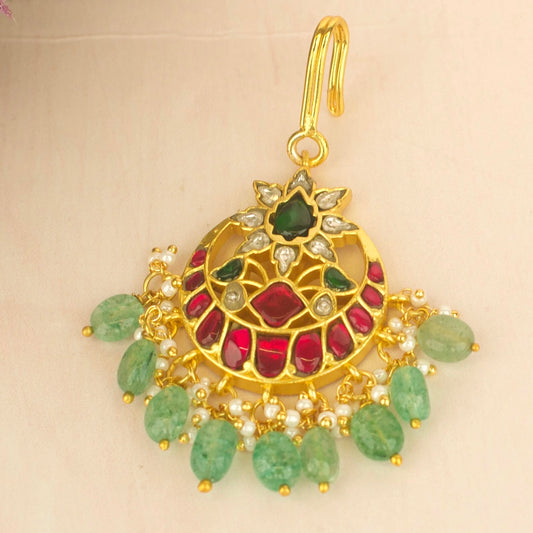Majestic Jadau Kundan Maang Tikka In Chand Shaped Floral Design