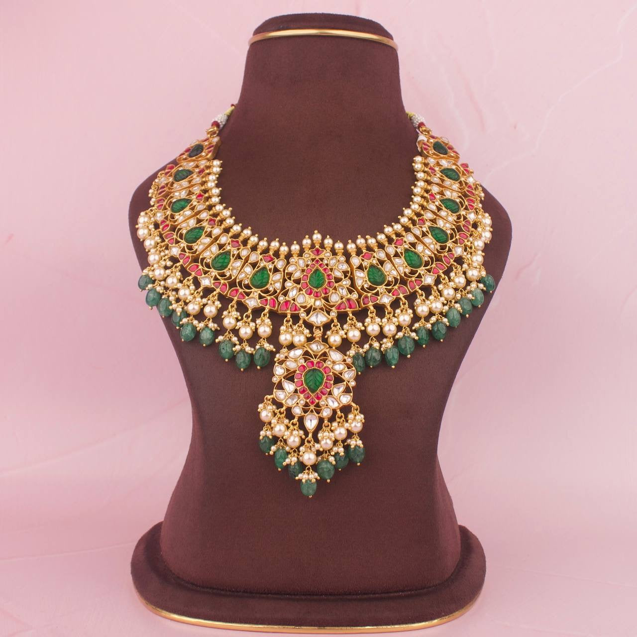 Pure 925 Silver Gold Plated Kundan Detachable Locket Necklace