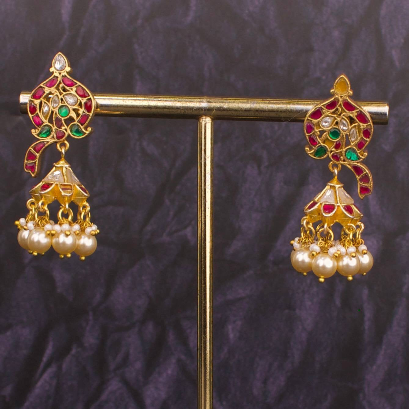 Unique Studded Jadau Kundan Jhumki Earrings