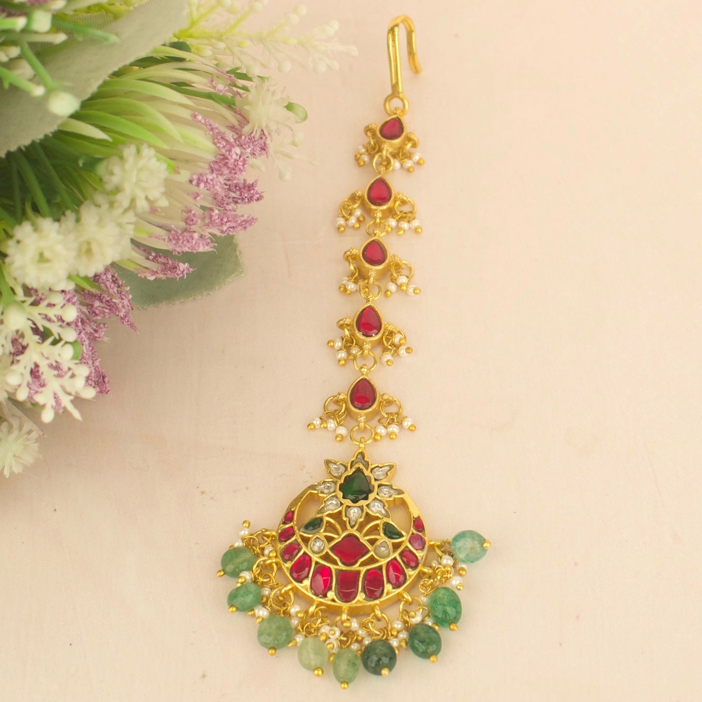 Floral Chand Jadau Kundan Maang Tikka