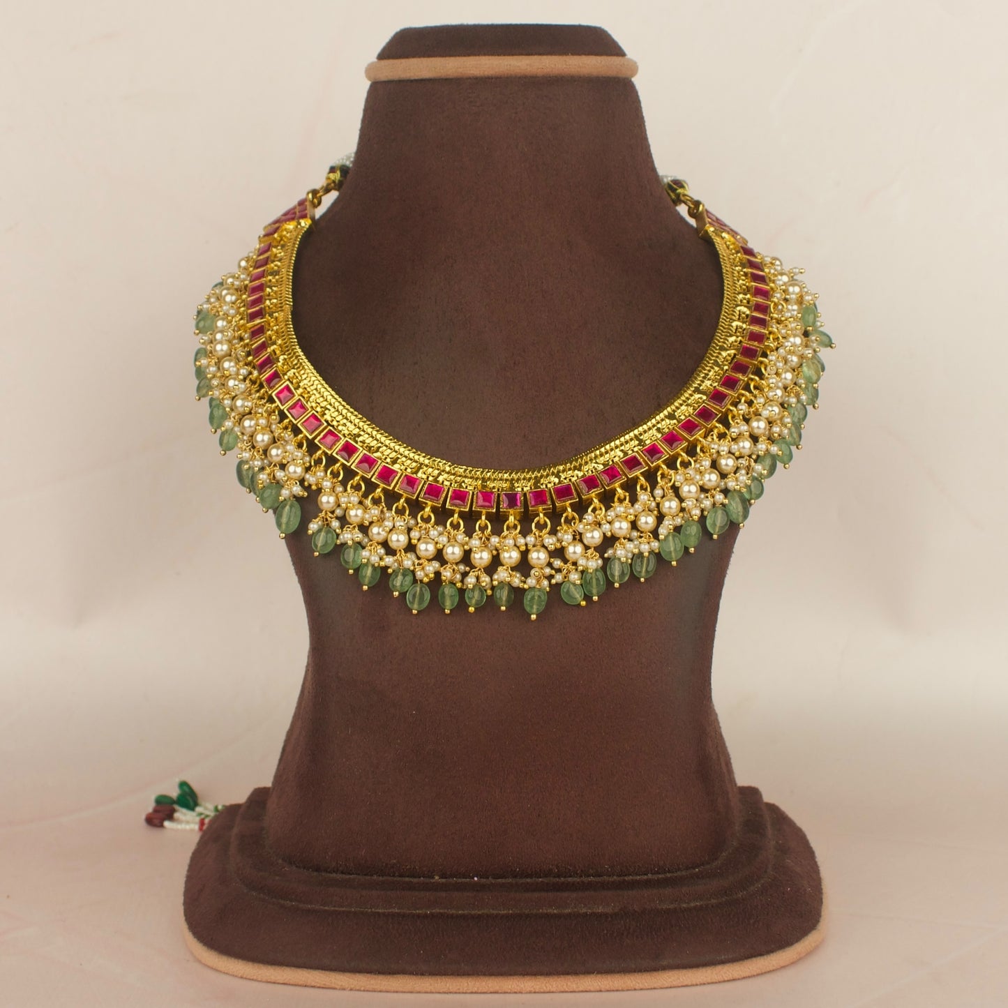 Reversible 2 in 1 Jadau Kundan Necklace With Bead & Pearl Hangings