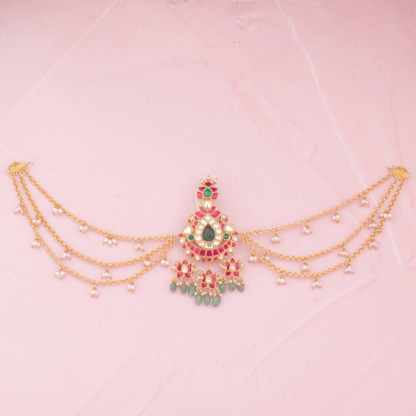 Designer Jadau Kundan Hair Pin With Strawberry Beads