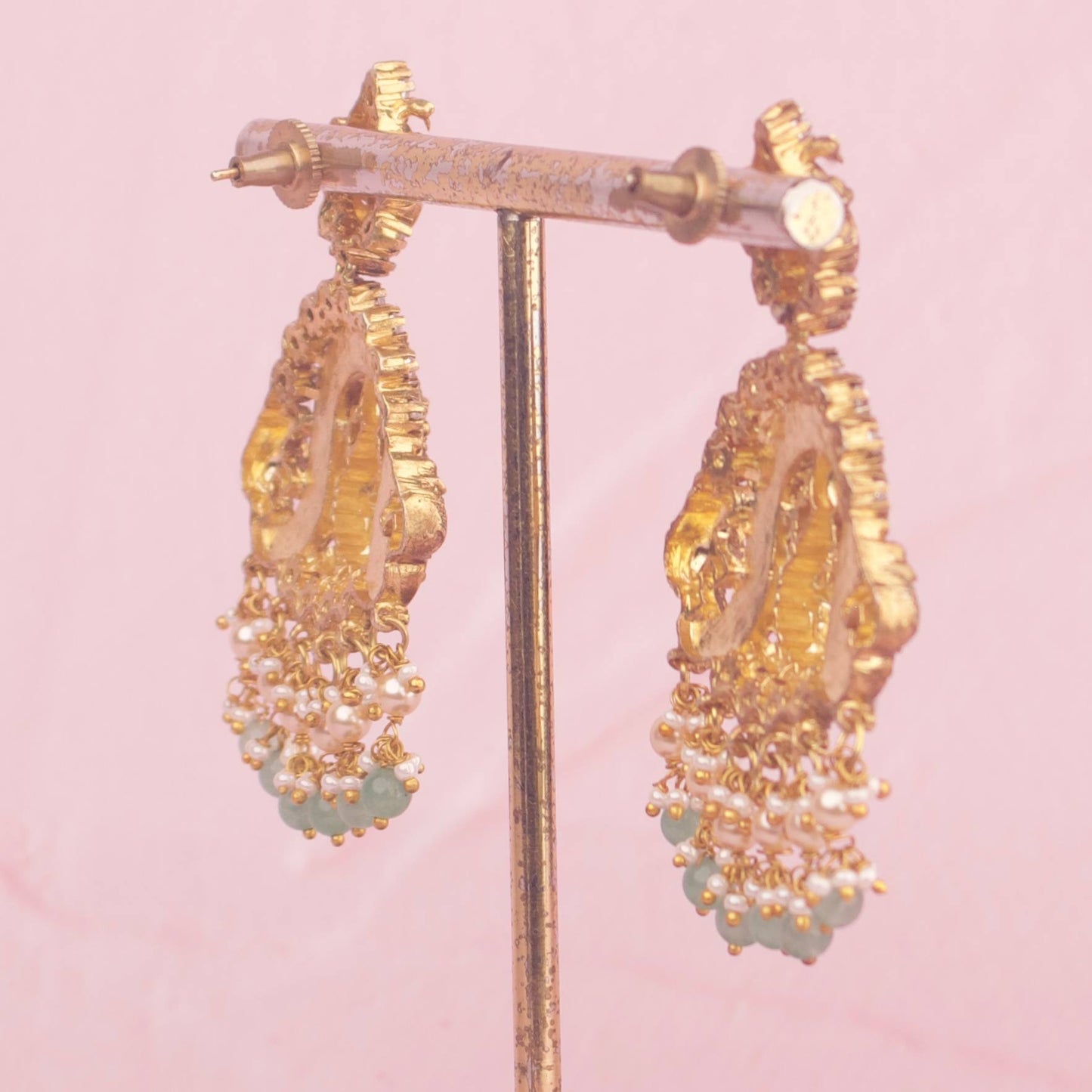 View 5 of Timeless Divine Laksmi Devi and Elephant Design Jadau Kundan Short Necklace Antique Necklace - Authentic Bridal Collection | Dulhan Jewels