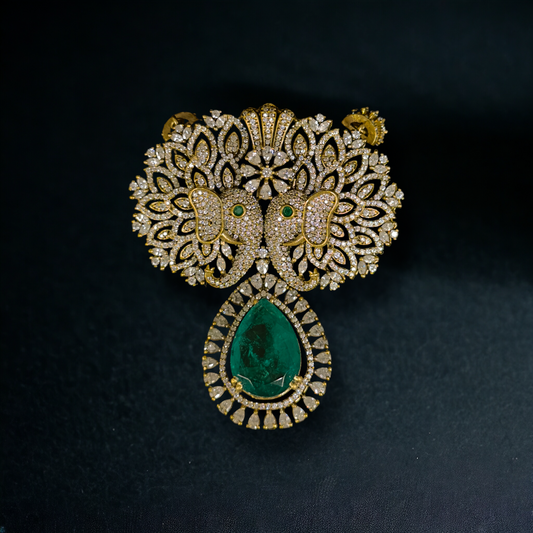 Bridal Victorian Pendant Set with Elephant Motifs. This Victorian Jewellery Is available in Red & Green colour varaiants. 