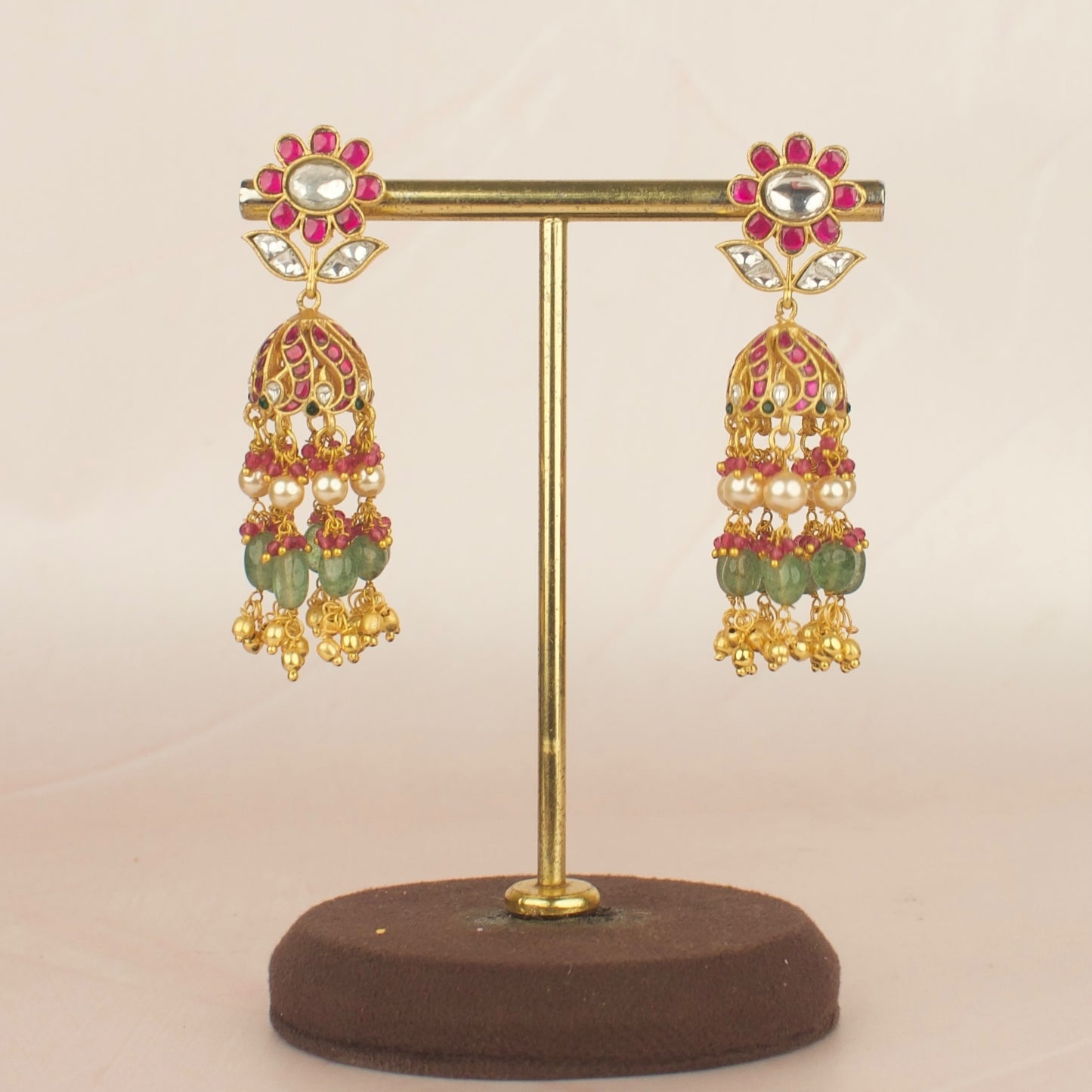 Floral Studded Jadau kundan Jhumki Earrings