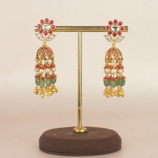 Floral Studded Jadau kundan Jhumki Earrings