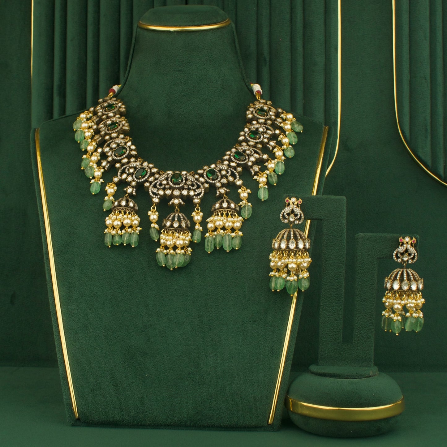 Bridal Fusion Kundan & Polki Victorian Necklace With Matching Earrings