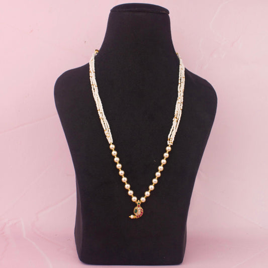 Elegant Jadau Kundan Pearl Mala Necklace With Designer Mango Pendant And Pearl Drop