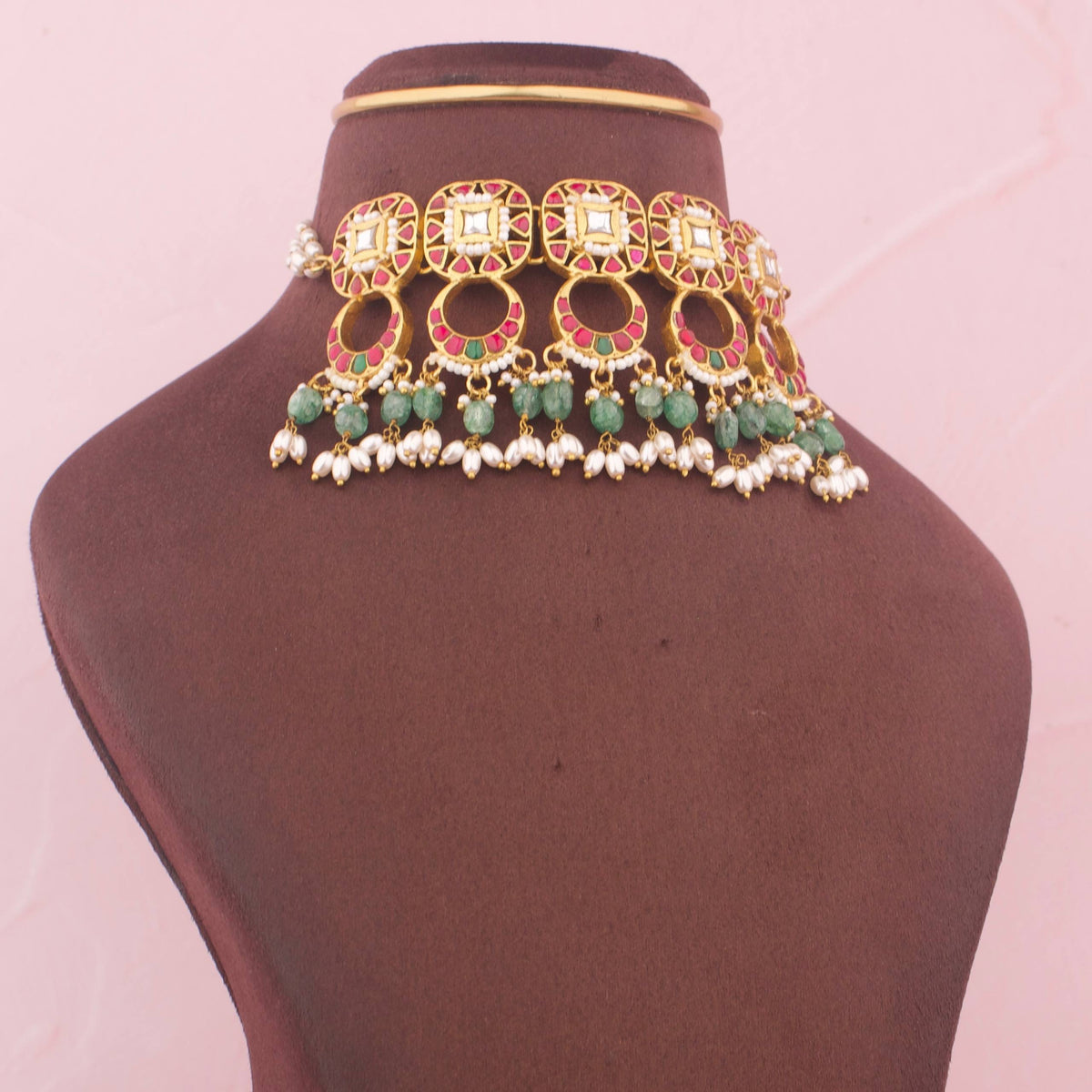 Chandbali Design Jadau Kundan Beads Choker Craftsmanship & Detail View - Dulhan Jewels