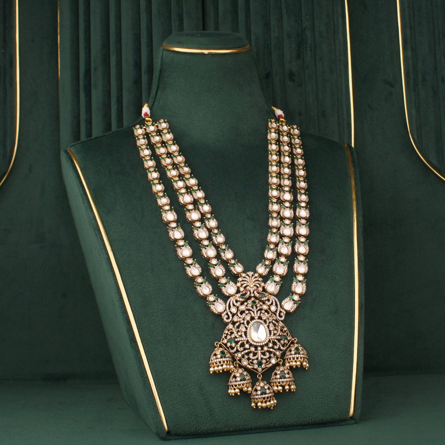 Elegant Victorian Polki Necklace Set With Jhumki Drops