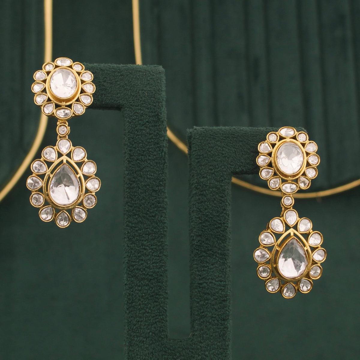Designer Victorian Floral Design Drop Earrings Craftsmanship & Detail View - Dulhan Jewels
