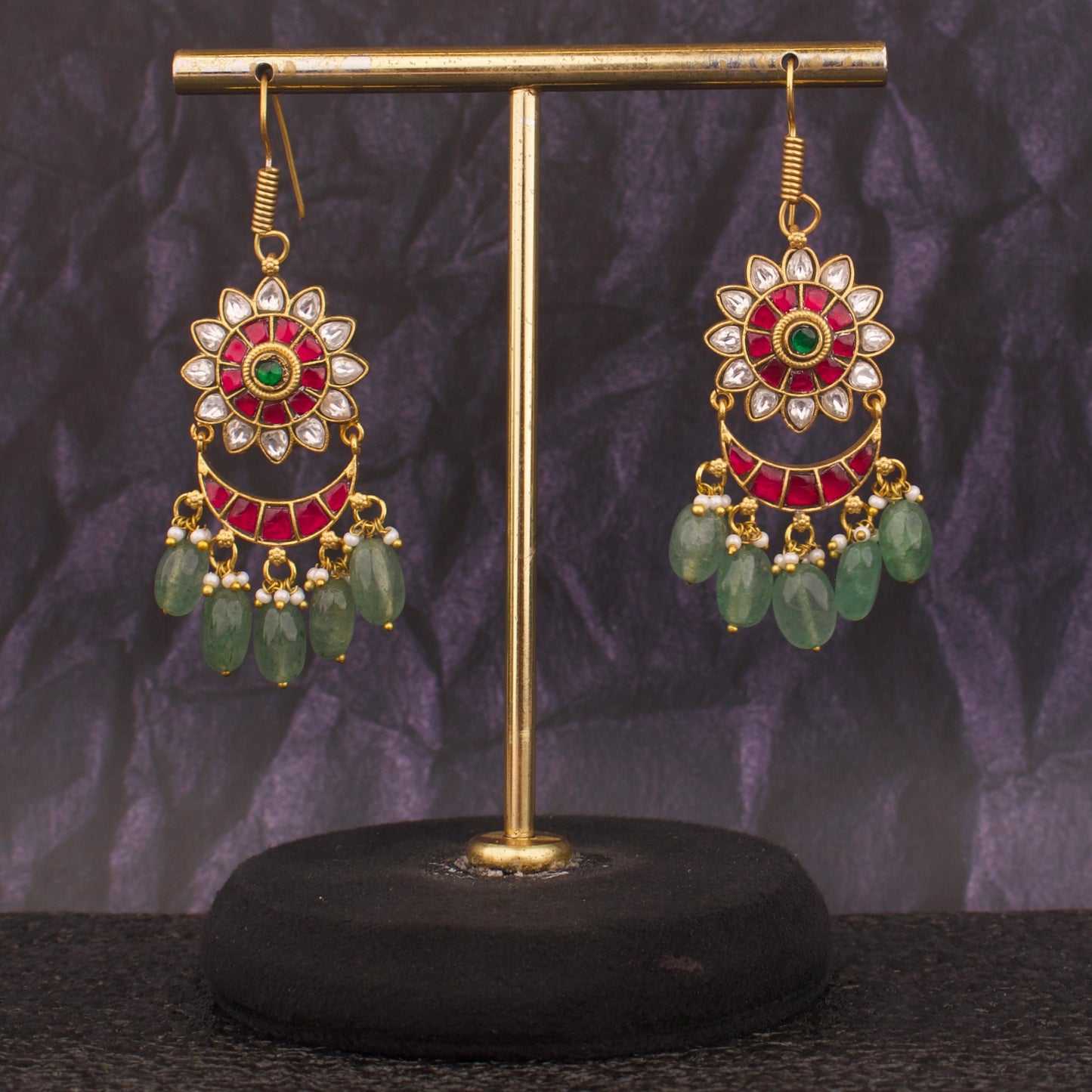 Hanging Style Jadau Kundan Chandbali Earrings