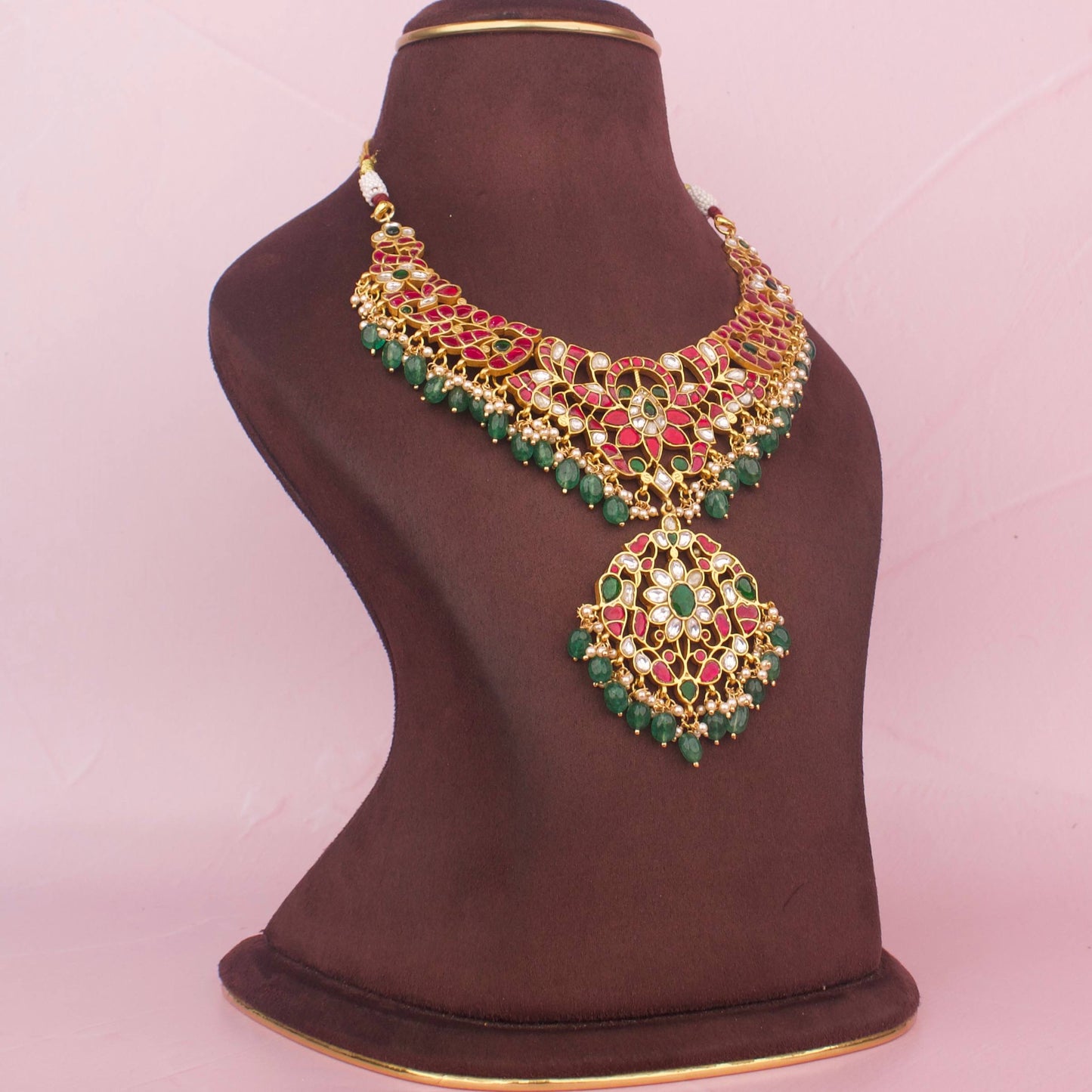 Multi Colored Jadau Kundan Stones Necklace With Swarovski Pearl & Beads Hangings