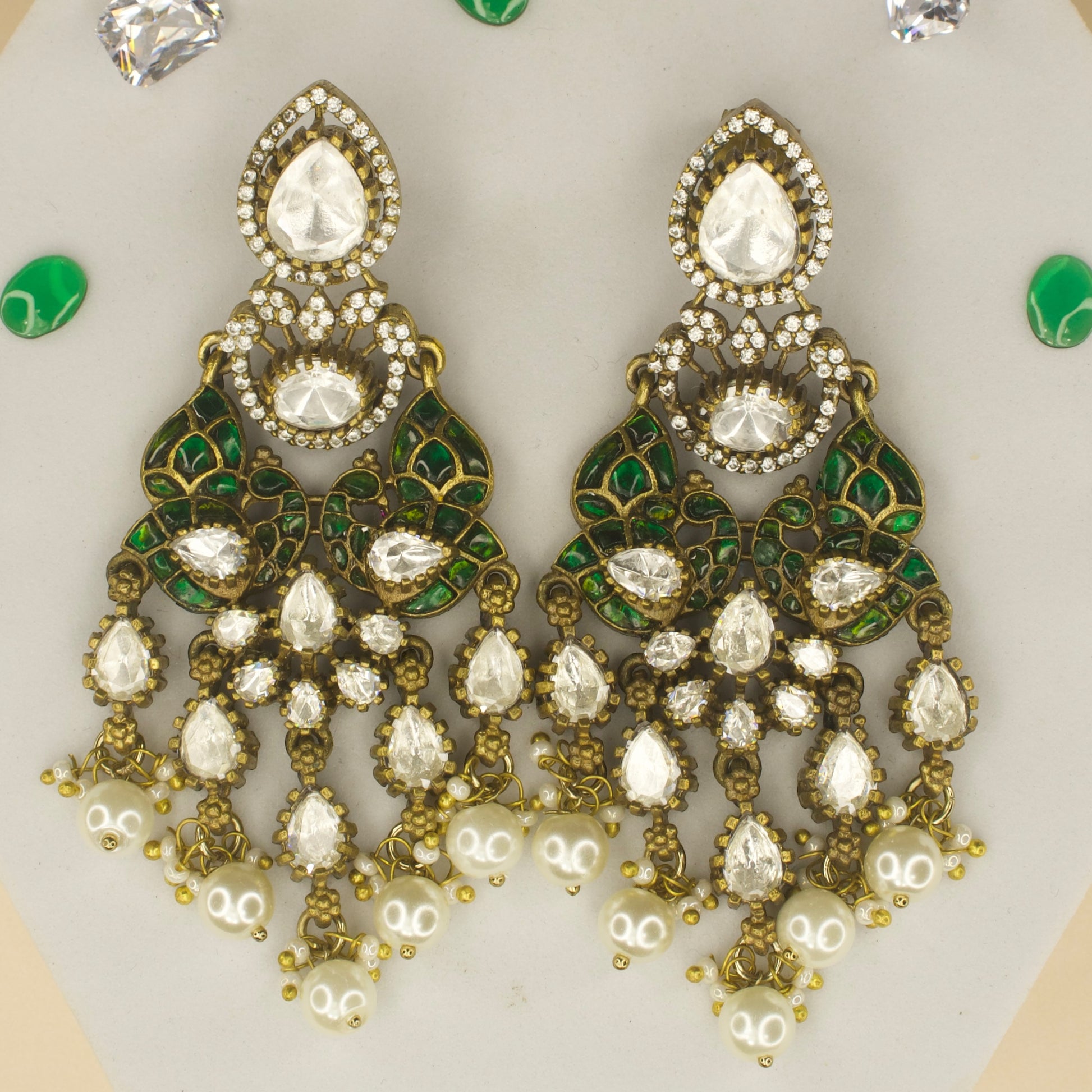 Fusion Victorian polki Chandbali earrings with High Quality Victorian finish