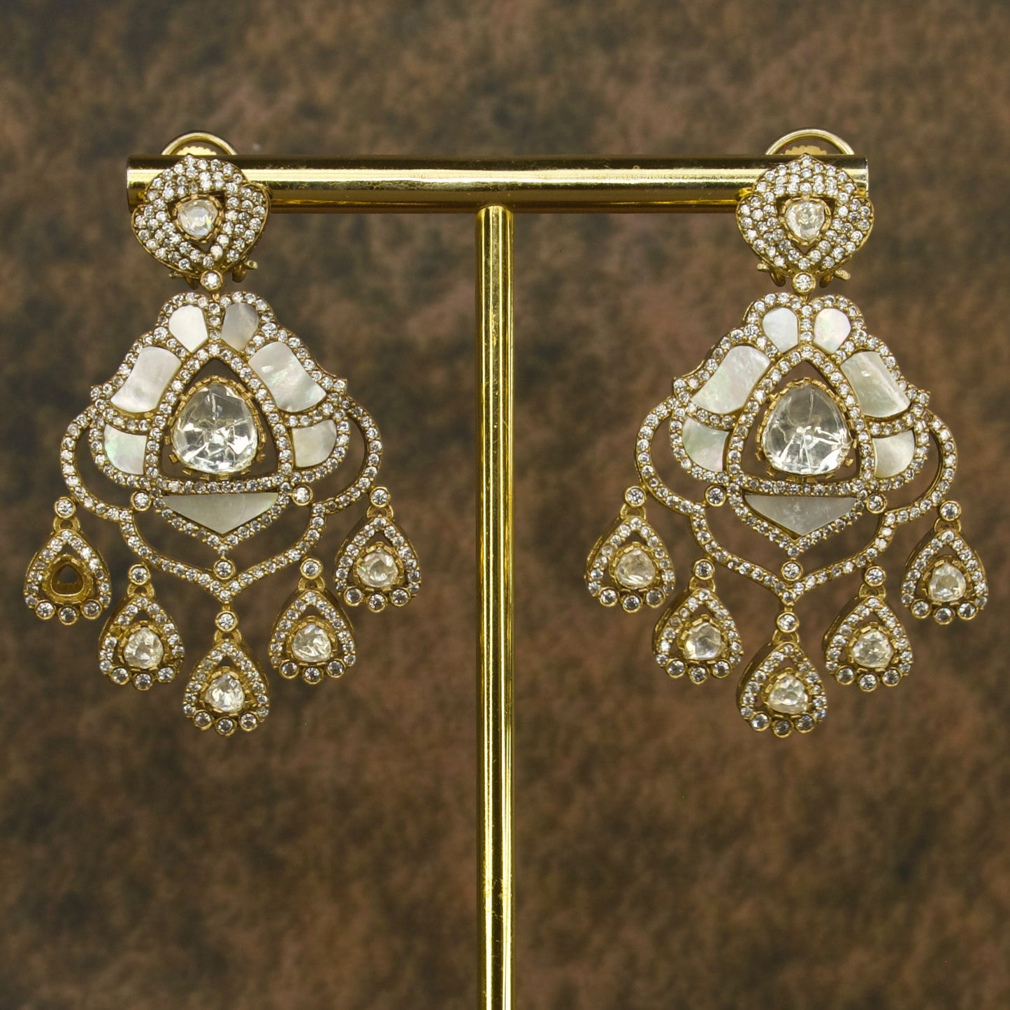 Regal Victorian Polki Chandbali Earrings in Vibrant Hues with high quality victorian finish