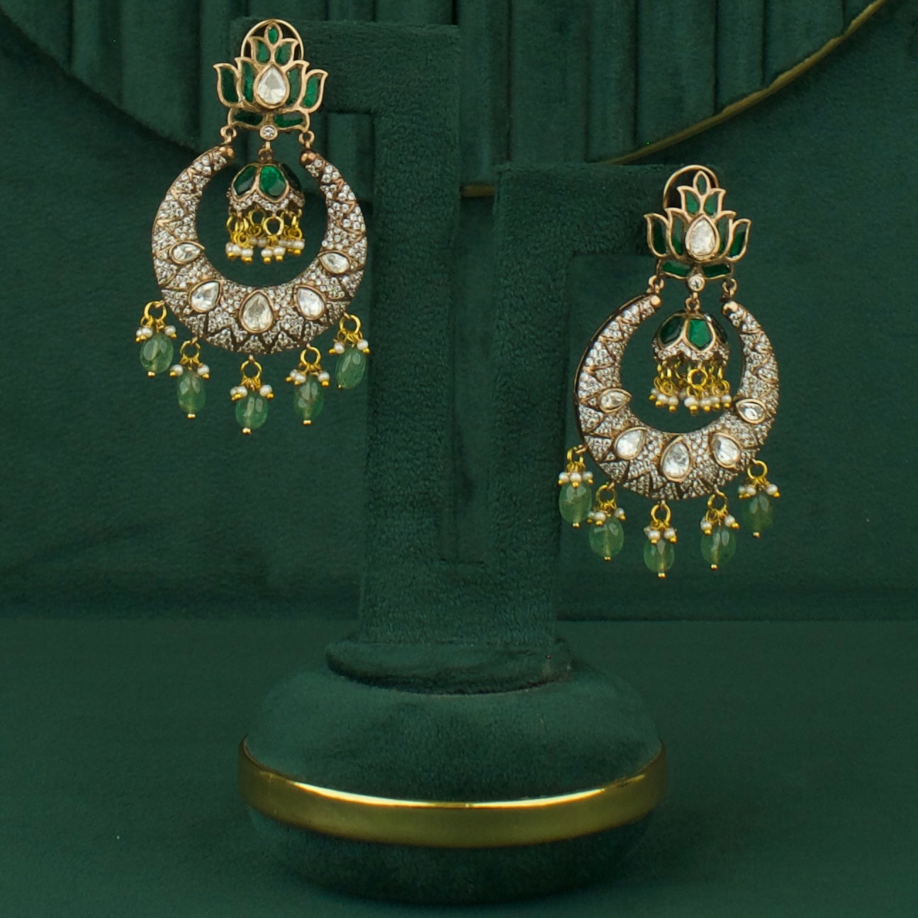 Dazzling Lotus Design Polki Mehandi Victorian ChandBali Earrings