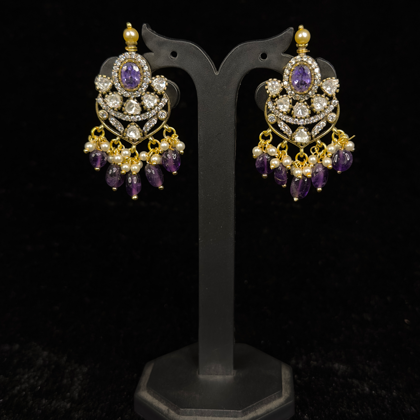 Moissanite Polki Victorian Pendant Set with onyx beads