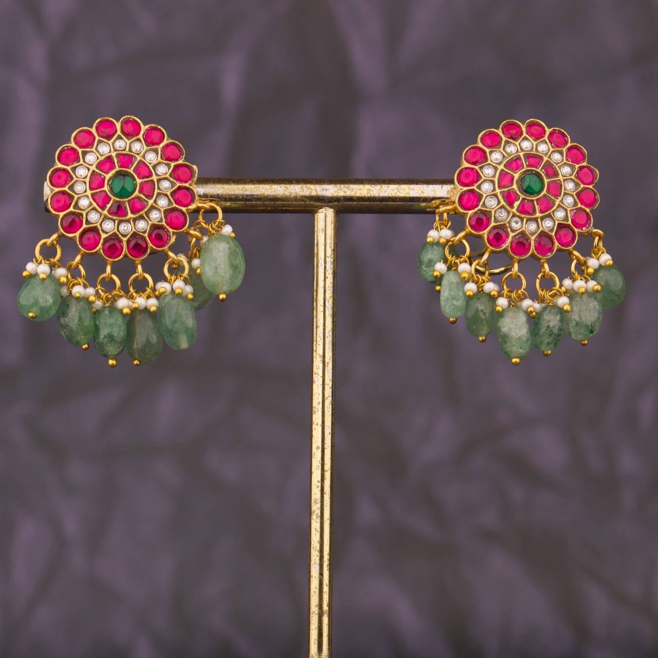 Floral Design Stunning Jadau Kundan Earrings With Hangings