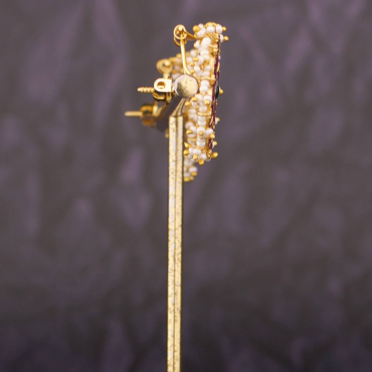 Floral Design Jadau Kundan Studs With Pearl Border