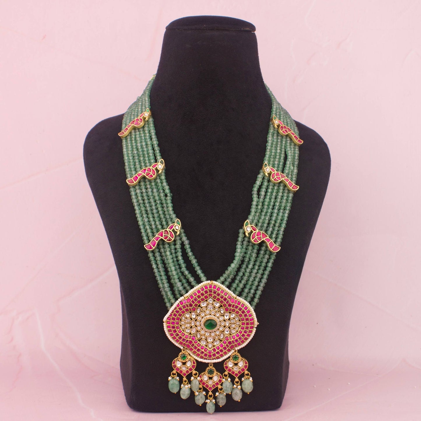 Bridal Jadau Kundan Beads Mala Haram With Kundna Droplets - Premium Indian Ethnic Jewelry | Dulhan Jewels