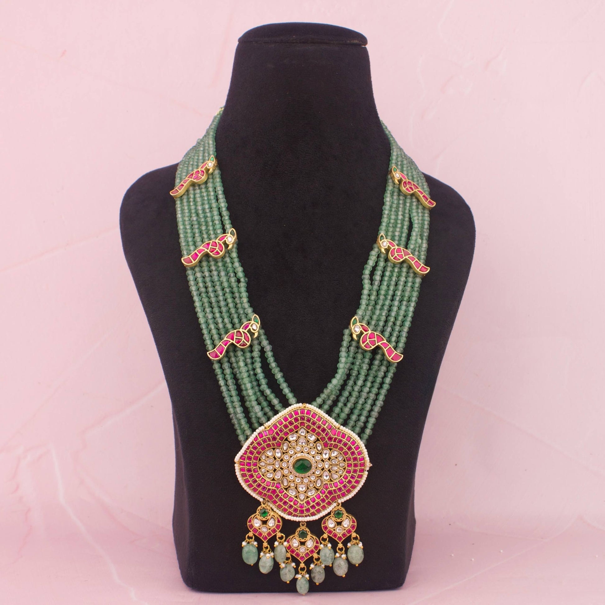 Bridal Jadau Kundan Beads Mala Haram With Kundna Droplets - Premium Indian Ethnic Jewelry | Dulhan Jewels