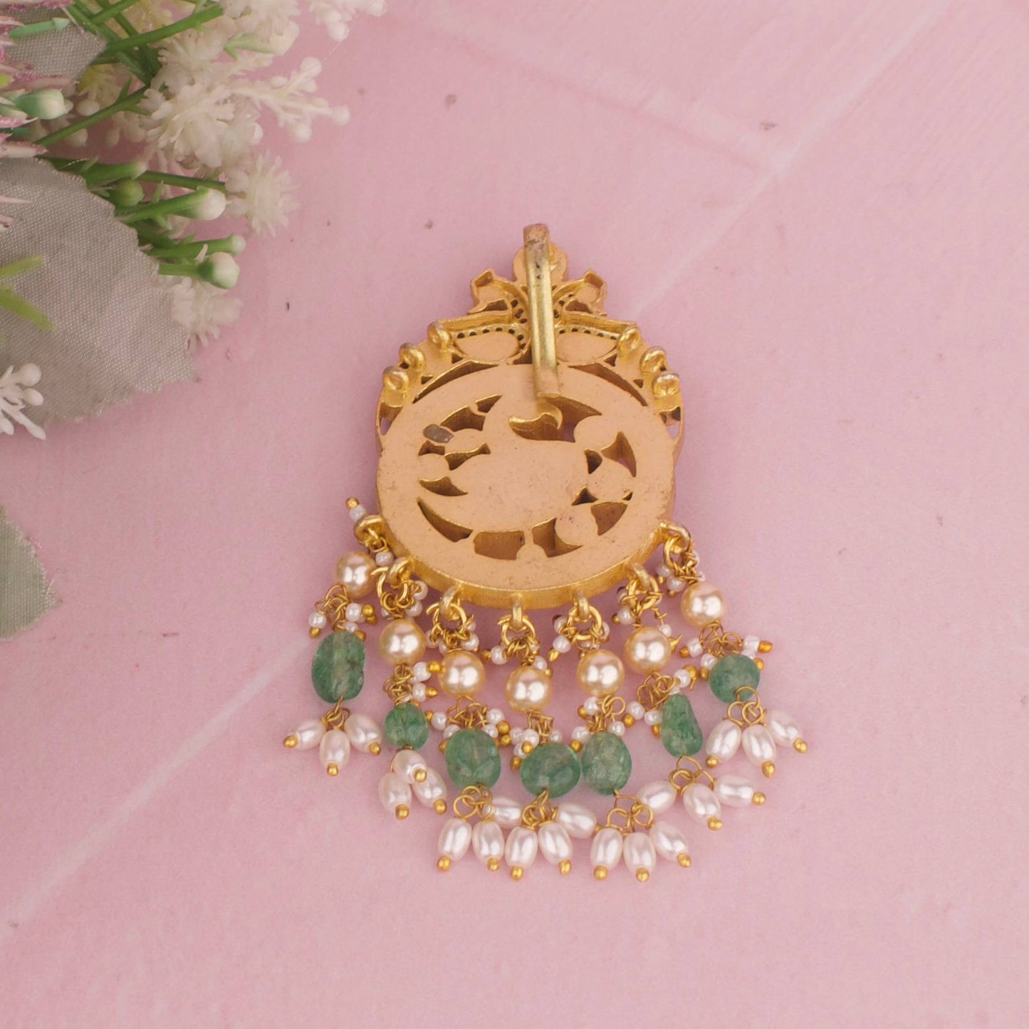 Designer Jadau Kundan Locket With Hanging Rice Pearls