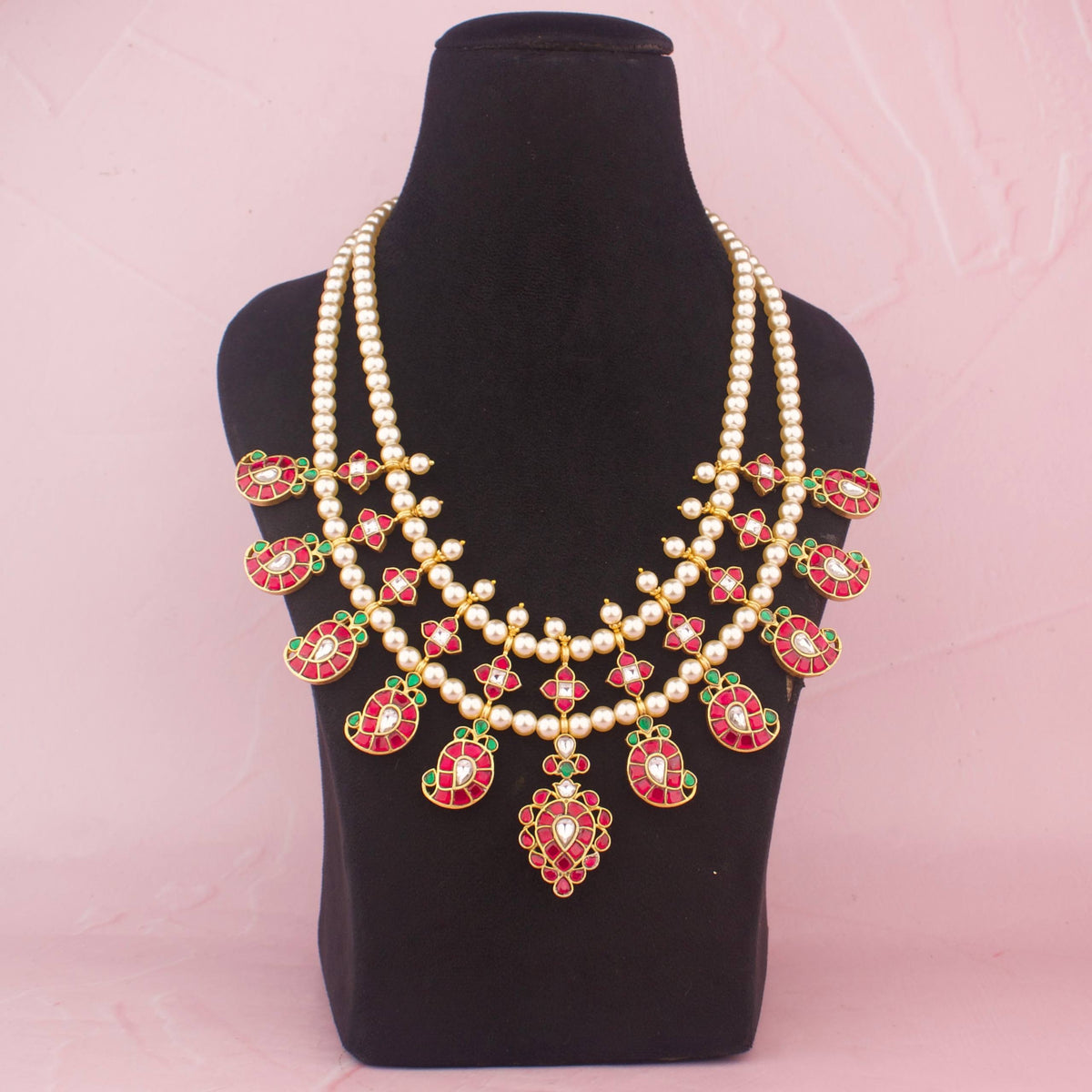 Grand Jadau Kundan Swarovski Pearl Necklace With Matching Earrings