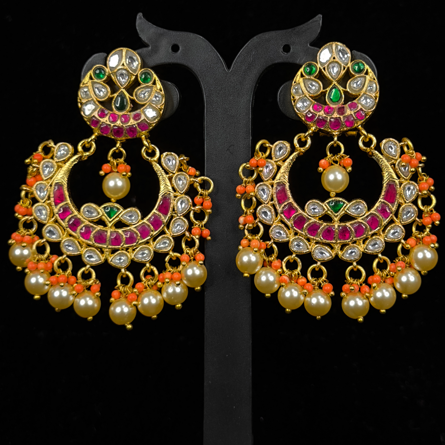 Vibrant Elegance Jadau Kundan Chandbali Earrings