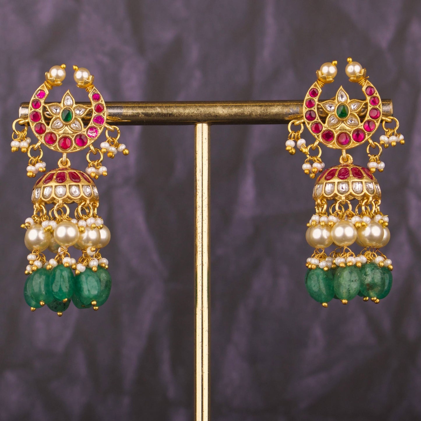 Unique Studded Jadau Kundan Guttapusalu Hangings Jhumki Earrings