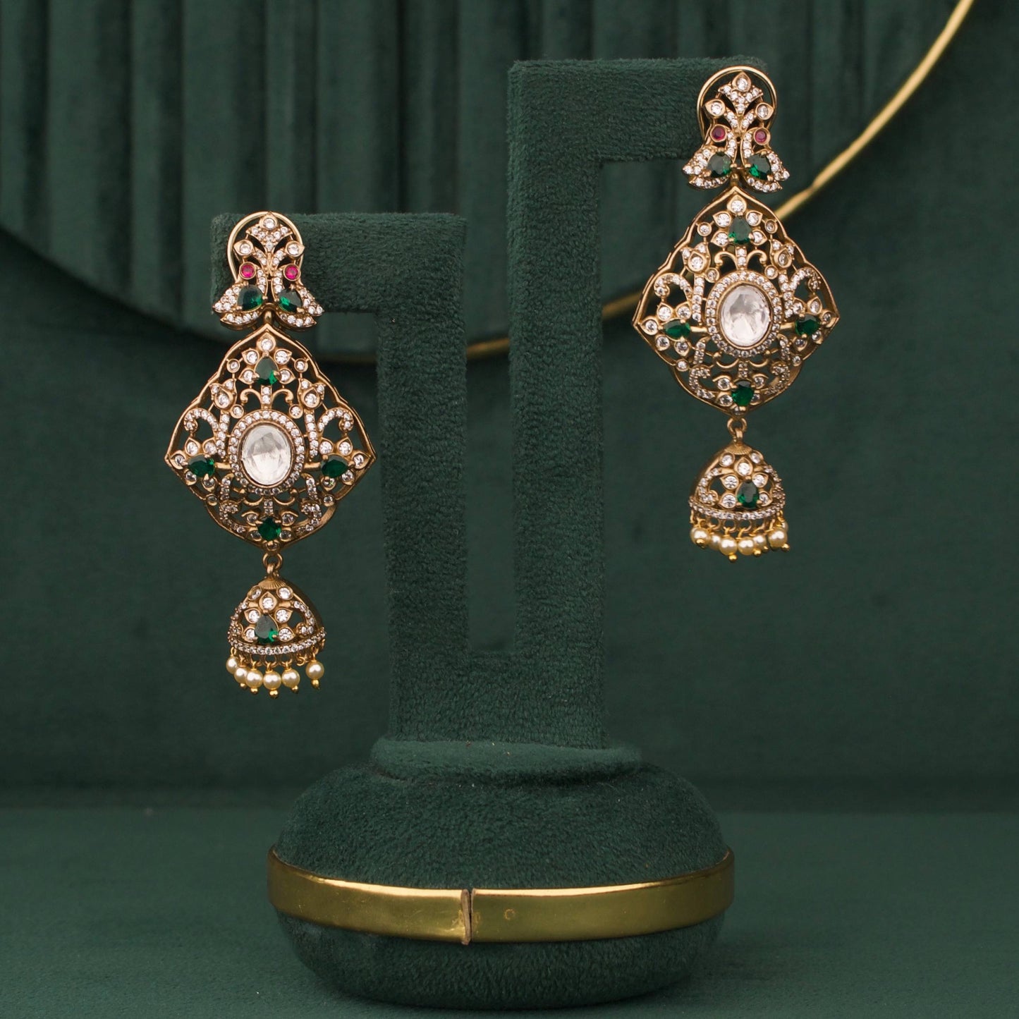 Elegant Victorian Polki Necklace Set With Jhumki Drops