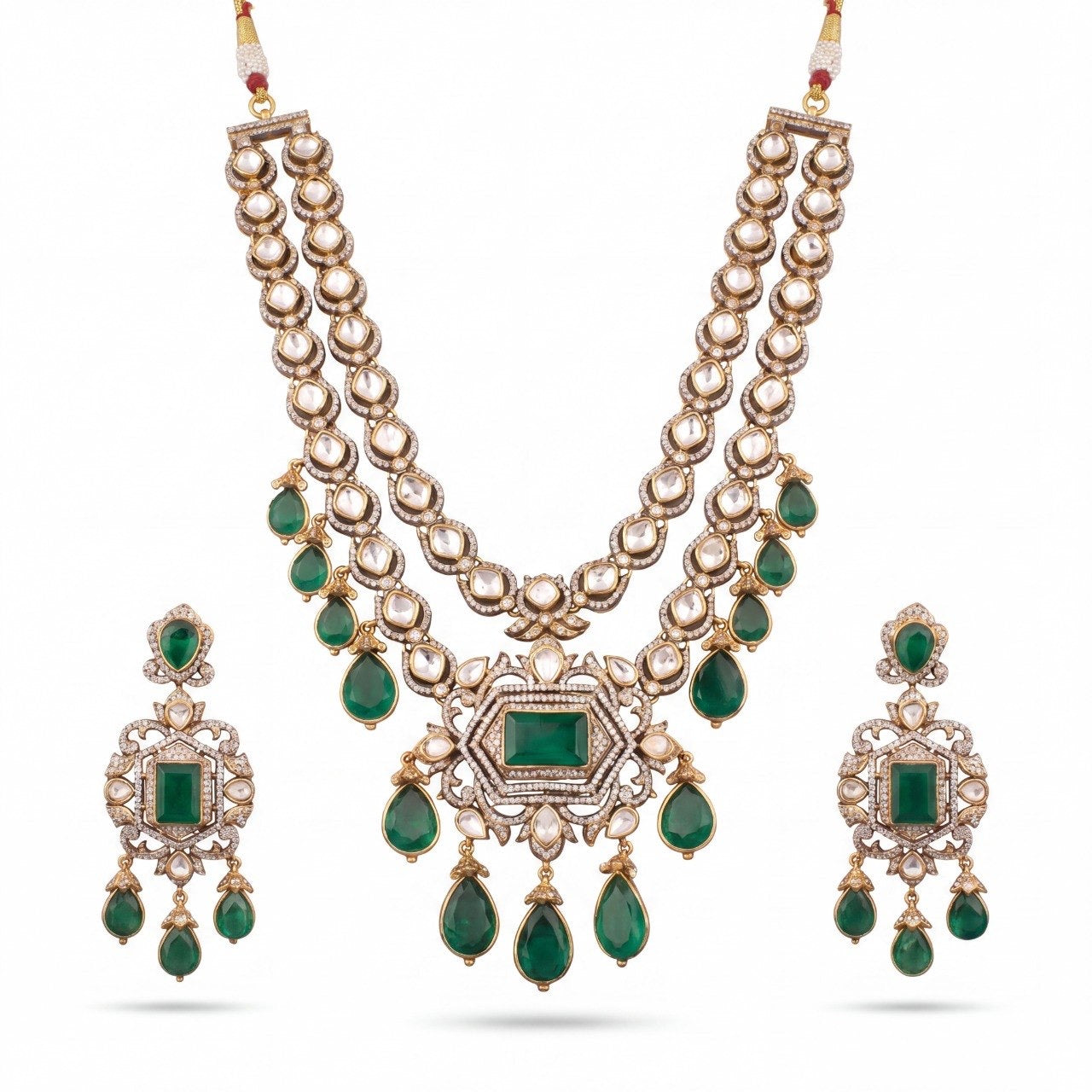 Royal Heritage Polki Jadau Kundan Layered Necklace Set With Matching Earrings