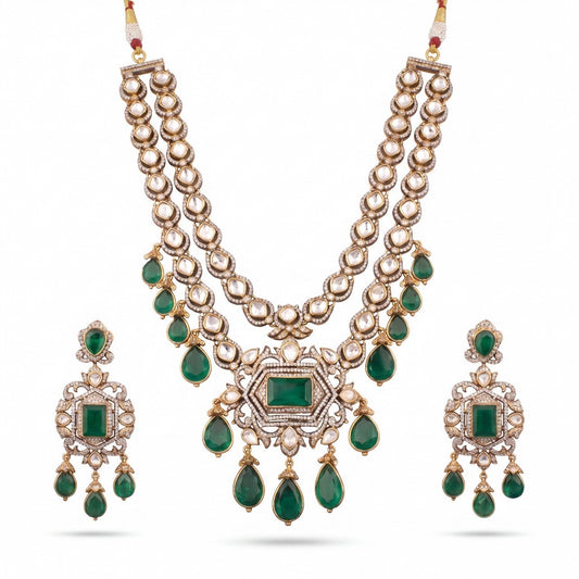 Premium Royal Heritage Polki Jadau Kundan Layered Necklace Set With Matching Earrings