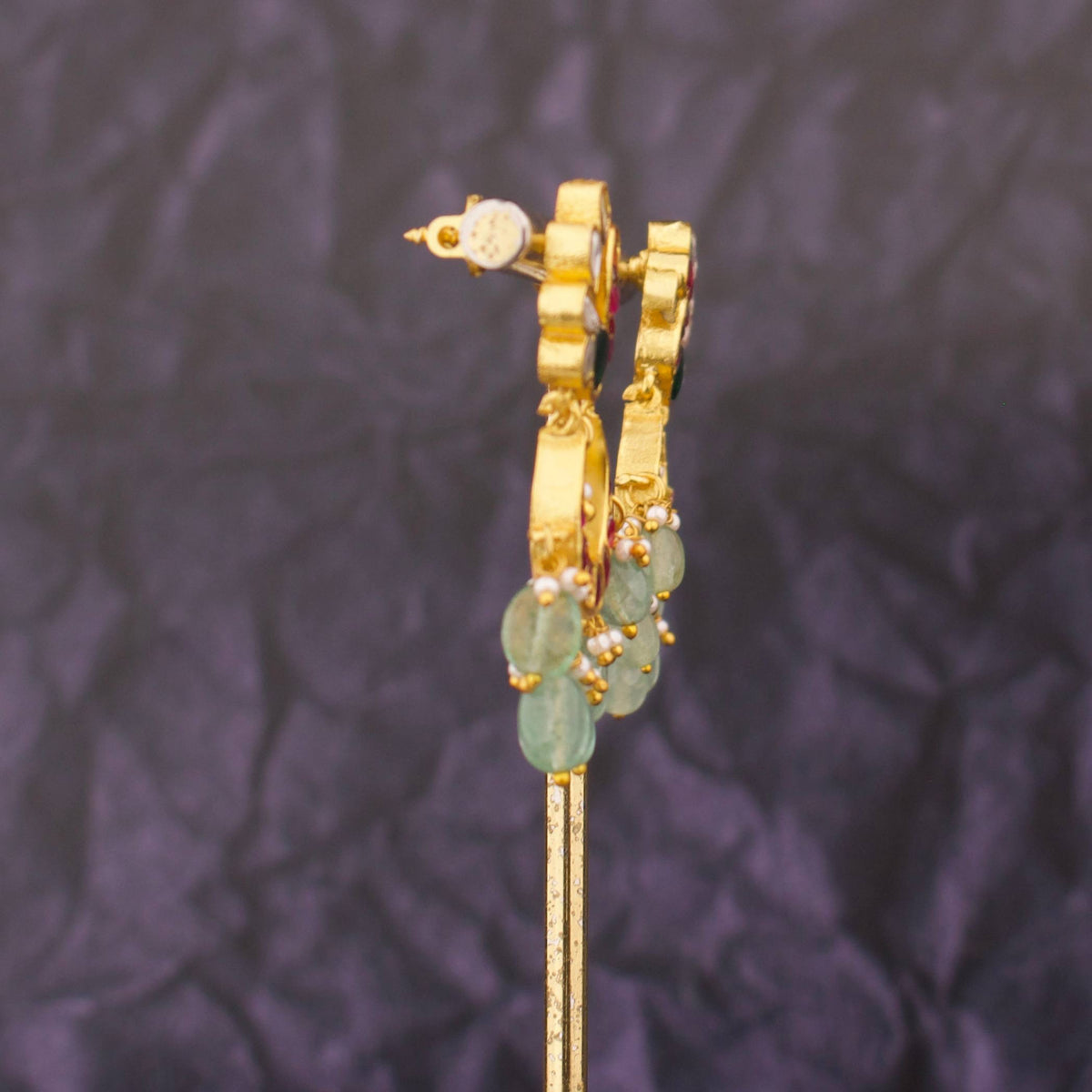 Peacock Studded Jadau Kundan Chandbali Earrings - Alternate View 1