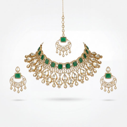 Intricate Design Polki Victorian Choker with Matching Earrings