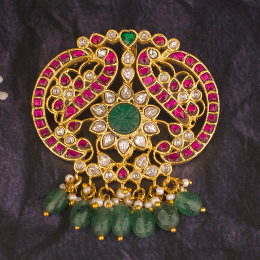 Peacock & Floral Design Jadau Kundan Locket - DULHAN JEWELS