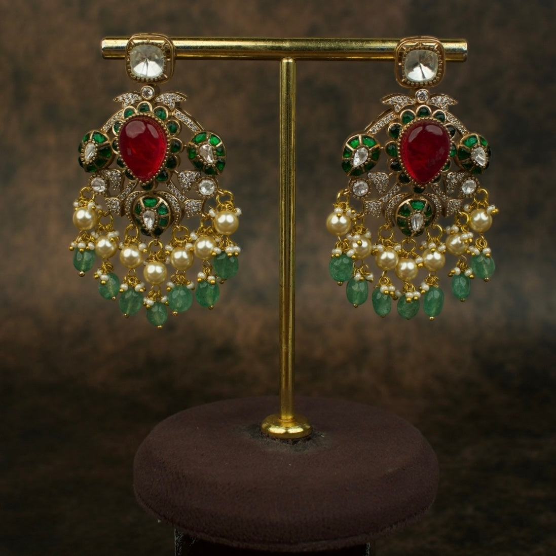 Victorian Cz Kundan & Polki Chandbali Earrings