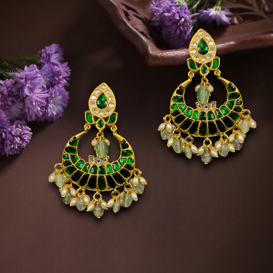 Emerald Grace Jadau Kundan Chandbali Earrings