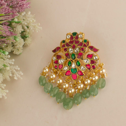 Traditional Peacock Design Jadau Kundan Locket with Swarovski Pearls