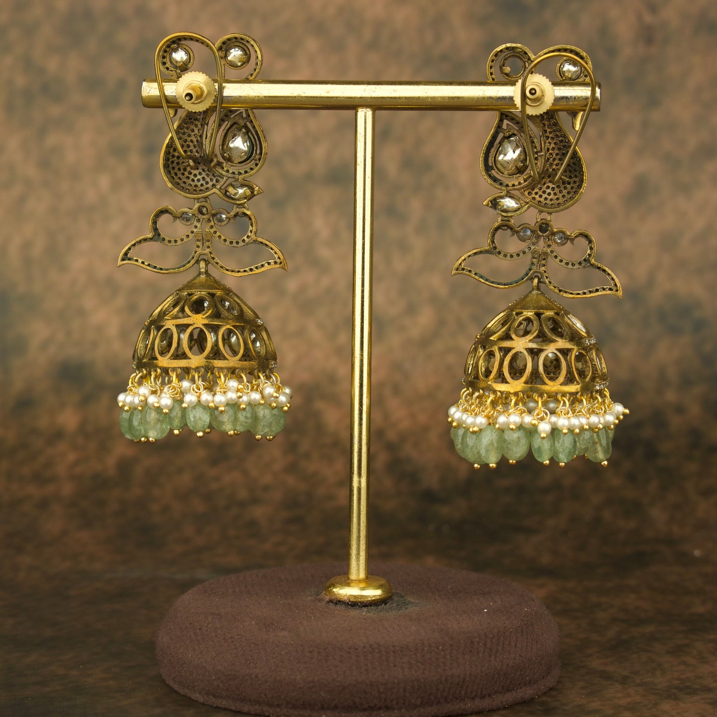 Victorian Peacock Jhumka with kundan polki stones