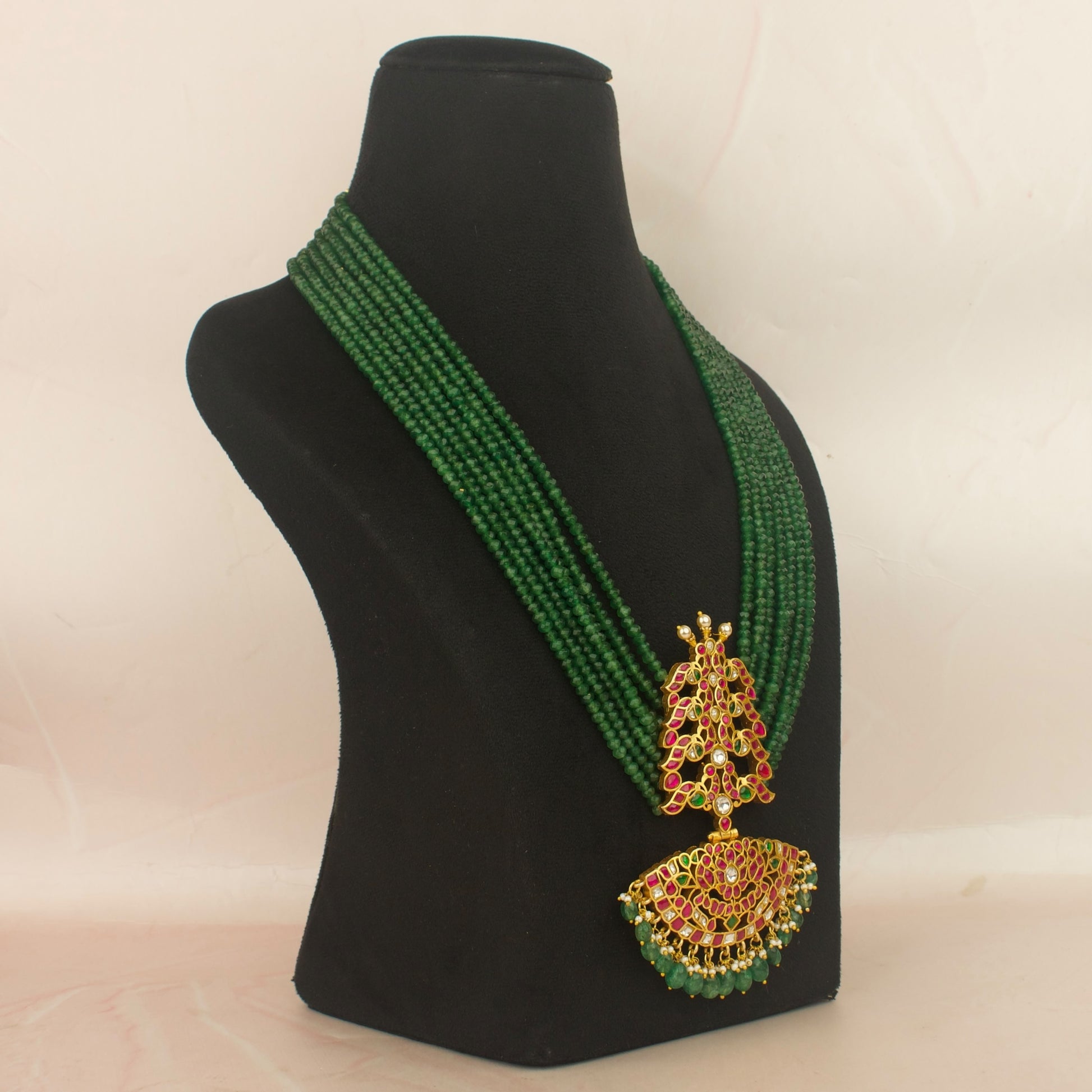 Majestic Jadau Kundan beads Mala With Peacock Step By Step Locket