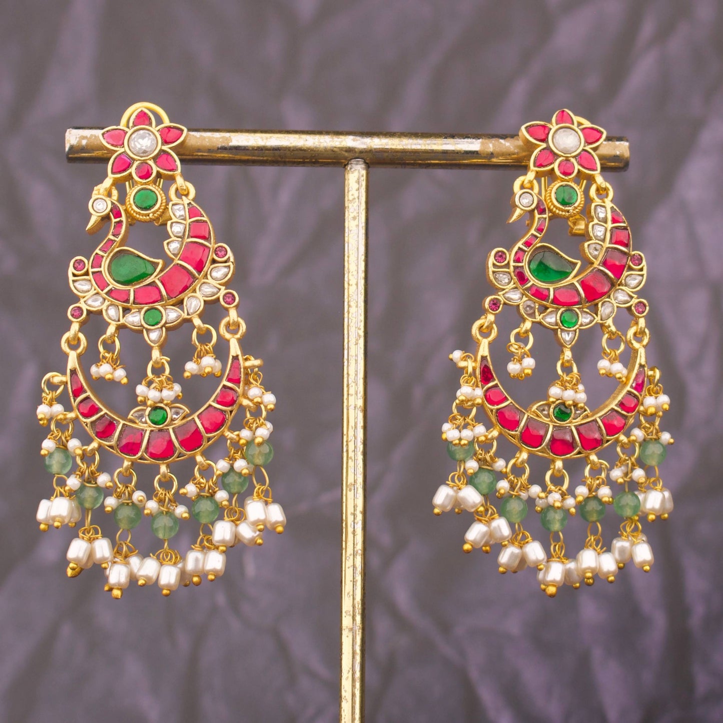 Traditional Jadau Kundan Chandbali Earrings Pearl Hangings