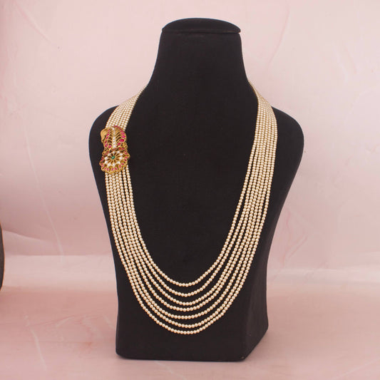 Dazzling Jadau Kundan Side Locket Pearl Mala