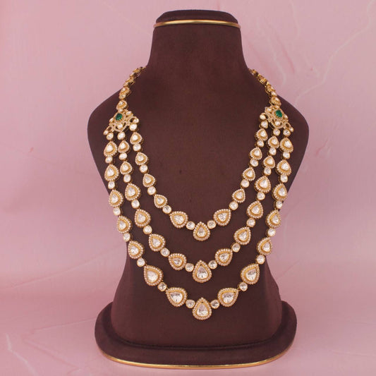 Gold Inspired 925 Silver Gold Plated Bridal Layer By Layer Haram With Matching Earrings